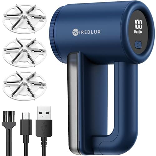 Image of Electric Lint Remover WiredLux - Rechargeable Fabric Shaver Bobble Remover for Clothes & Furniture - Adjustable 3-Speed, 6-Leaf Blade, LED Display, USB Charging - Debobbler with Dual Protection (Blue)