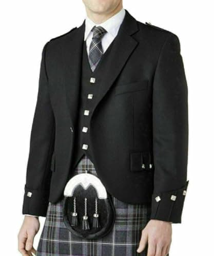 Image of ELITE APPARELS Pure Wool Argyle Kilt Jacket And 5 Button Vest Scottish Wedding Kilts Jacket Highland (UK, Numeric, 40, Plus, Tall)