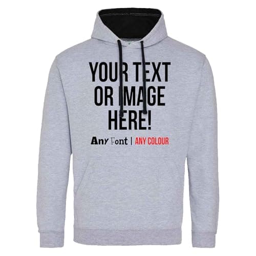 Image of Purple Print House Custom Varsity Hoodie Mens Hoody Personalised Printed Any Text Image Logo Workwear Company Contrast Colours, XL, Grey/Black