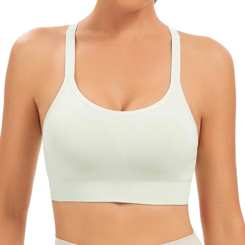 Image of Comfyin Racerback Sports Bras for Women Unpadded Workout Bralette Seamless Yoga Gym Fitness Top,Green,M