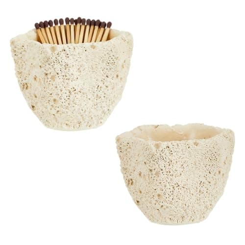 Image of DICOSMETIC 2Pcs Decorative Match Holder Concrete Cute Match Jar Beige Matchstick Organizer Modern Home Decor Gifts Handmade Matches Box for Fireplace Bathroom Candle