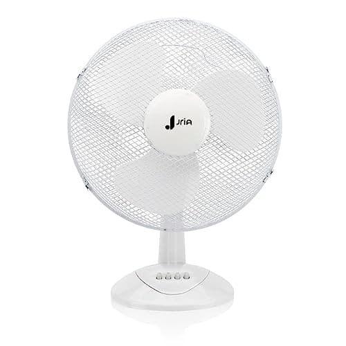 Image of JriA 12" Desk Fan Powerful & Quiet Cooling Fan with 3-Speed Settings 90° Oscillation Adjustable Tilt Head Compact & Lightweight Ideal for Home, Bedroom, Office & Workspaces White