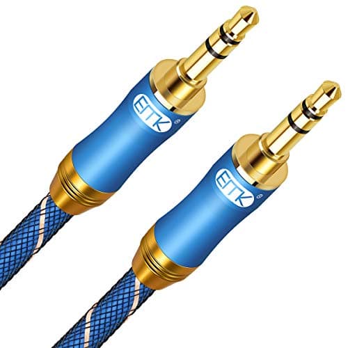 Image of EMK Aux Cable, 3.5mm Audio Cable Nylon Braided Aux Lead for Car, Headphone, MP3 Player, Smartphone, Echo Dot, Tablet, Home Stereos, Laptop & More (3.5mm TRS Male to Male Blue, 5Ft/1.5M)