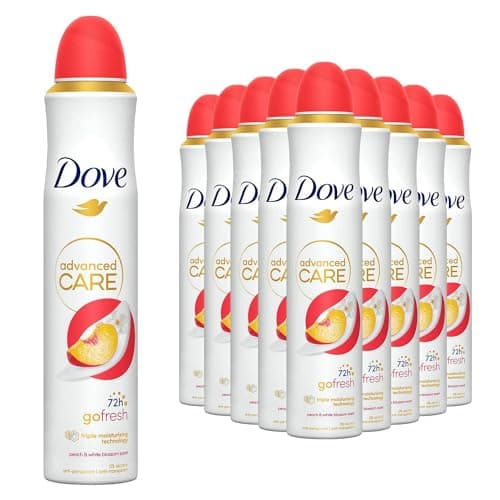 Image of Dove Advanced Care Antiperspirant Go Fresh 72 Hours Sweat and Odour Protection with Long Lasting Fragrance of Peach & White Blossom Deodorant for Women, 200ml Pack of 12