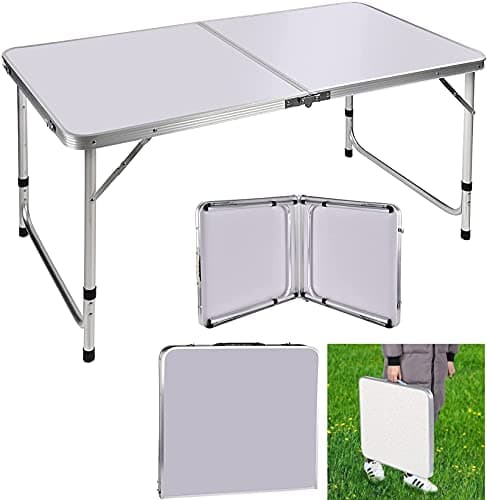 Image of 3ft Adjustable Height Folding Table, Aluminium Foldable Portable Camping Picnic Table for Outdoor Indoor Kitchen Garden BBQ Party, Compact Small Save Space Fold Up Home & Office Computer Table