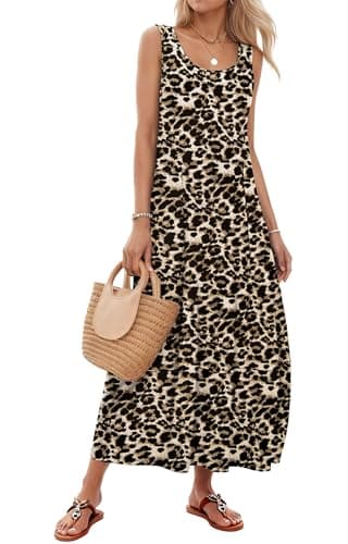 Image of MOLERANI Maxi Dress for Women UK Sleeveless Summer Dresses for Women Scoop Neck Ladies Dress with Pockets BN Leopard L