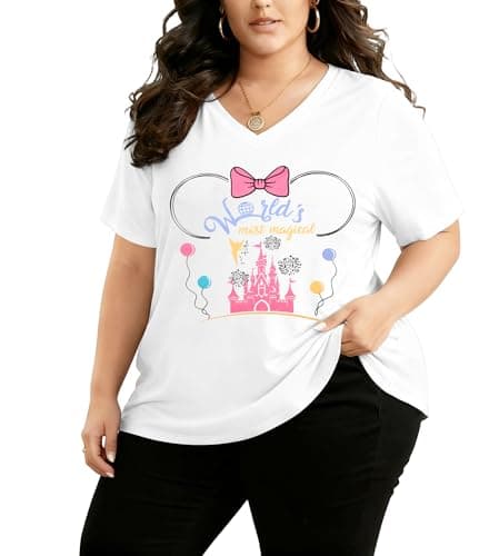 Image of Plus Size Magic Kingdom Shirts for Women Castle Graphic T Shirt Cute Holiday Shirt Princess Tee Funny Vacation Tops, White-7, XXL Plus
