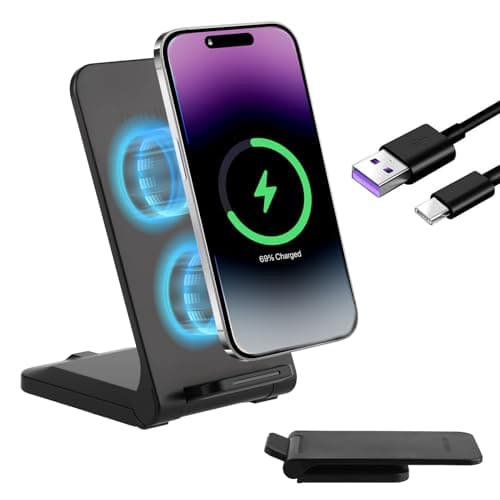 Image of 15W Foldable Wireless Charger Stand Wireless Charging Station for iPhone 15 14 13 XS XR, Android Wireless Charging Station Phone Inductive Charging Stand for Samsung Galaxy S23 S22 S21 S9 S8 Black