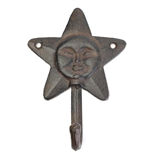 Image of hogtnd Handcrafted Iron Wall Hanging Hook with Sun and Star Shape Decorative Hanger for Stylish Spaces Decorative Iron Hook