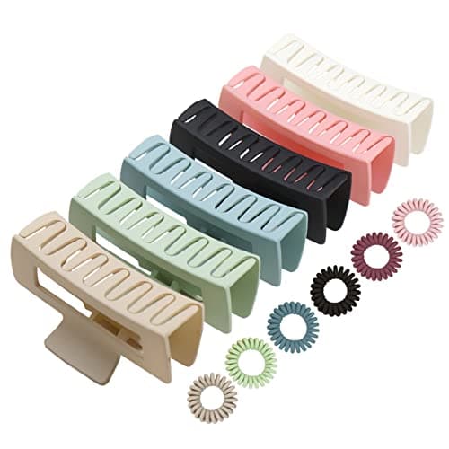 Image of Kavya Hair Claw Clips Strong Hold Rectangle Hair Clip Matte Solid Color Hair Jaw Clamp Non-Slip Catch Hair Clips Jumbo Hair Styling Accessories for Women Girls Thick Hair(6 Colours)