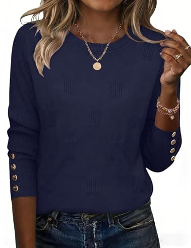 Image of Rapbin Women's Jumpers Ladies Casual Classic Plain Pullover Knit Crew Neck Tops Long Sleeve Sweatshirt Navy Blue