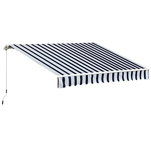 Image of HOMCOM 3.5 x 2.5m Garden Patio Manual Awning Canopy Sun Shade Shelter with New Winding Handle - Blue/White