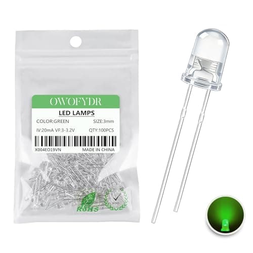 Image of OWOFYDR 100 3mm Green LED diode lamp (Transparent Lens Round DC 3V 20mA) Lighting Bulb lamp Electronic Component Indicator Light Emitting diode