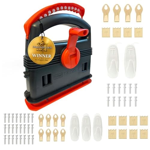 Image of Takker Easy One-Step Hardwall Picture Frame Hanging Tool Kit & Refill Pack (Hardwall Takker Kit 35 Pieces)