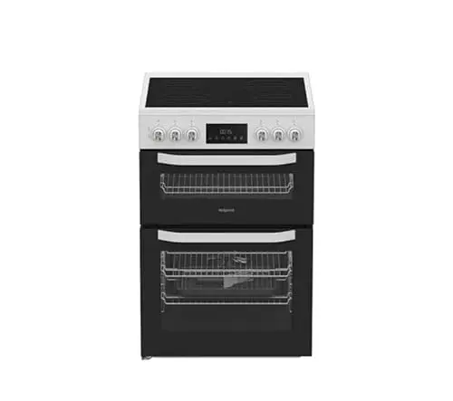 Image of HTE6VDCW 60cm Electric Ceramic Cooker, Fan Oven, Multiflow Technology, Double Oven, Ceramic Hob, Easy Clean Enamel, Precision Temperature Control, White