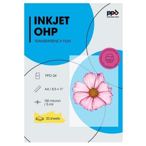 Image of PPD A4 X 20 Films Transparents Pour Rétroprojecteur, Impression Jet d'Encre, PPD-34