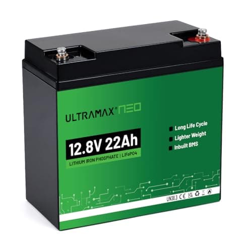 Image of ULTRAMAX Neo 12.8V 22Ah LiFePO4 Lithium Battery | 10,000+ Cycles, 10-Year Life | Smart BMS Protection | M6 Terminals | Replacement for SLA/AGM | UPS, Marine, Security & More