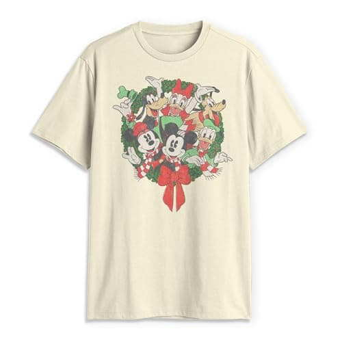 Image of Disney Men's Mickey Friends Wreath T-Shirt, Cream, Large