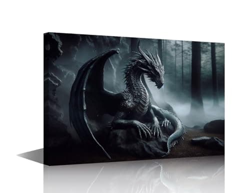 Image of TISHIRON Wall Art for Living Room Knight Fights Dragon Poster & Prints Dragon Wall Art Pictures Living Room Decor Artwork for Home Walls Modern Home Decor Stretched and Framed Ready to Hang, 30x45cm