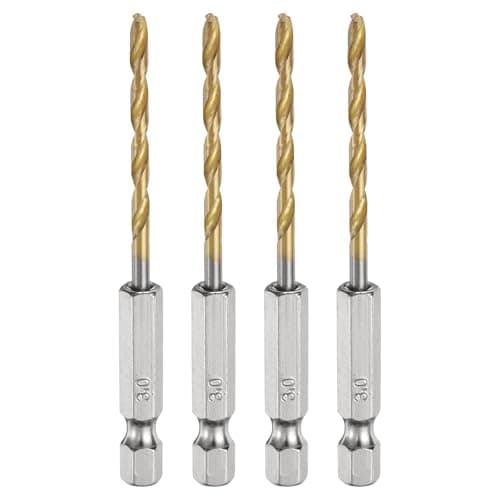 Image of sourcing map 4pcs 1/4" Hex Shank Twist Drill Bits 3mm Titanium Coated High Speed Steel Quick Change Hex Drilling Bit Jobber Drill Bits for Wood Plastic Metal, Gold