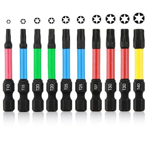 Image of 10 PCS 50mm Torx Screwdriver Bit Sets Star Magnetic Screwdriver Drill Bits S2 Steel Impact Drill Security Driver Bits T10 T15 T20*2 T25*2 T27 T30*2 T40-1/4 Hex Shank Professional for Torx Pozidrive