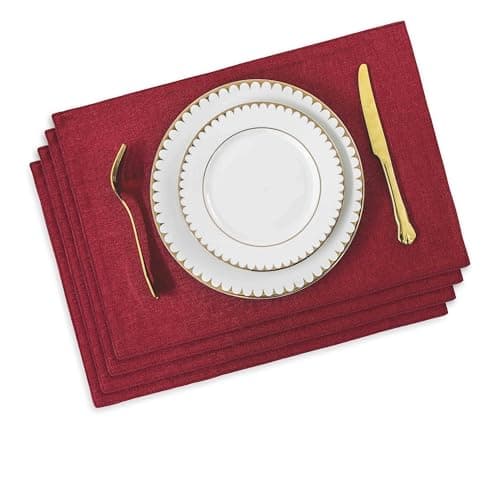 Image of Home Brilliant Red Placemats Set of 4 Holiday Dinner Table Mats Easy Care Place Mats for Table Rectangle Kitchen Wedding Decor Heat Resistant Washable Place Mats for Dining, 33 x 48 cm, Burgundy