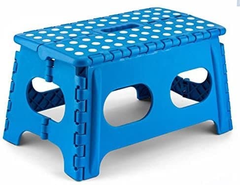 Image of HOMESHOPA Wide Plastic Folding Step Stool, Blue, Lightweight Non Slip, Portable Step up Stool with Carrying Handle, Collapsible Step Stool for Kids & Adults