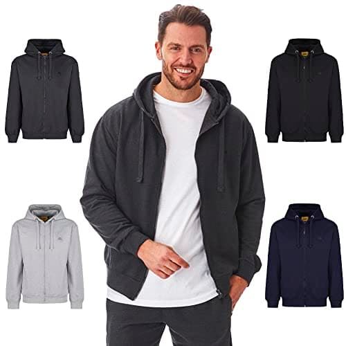 Image of Iron Mountain Men’s Full Zip Hoodie with Fleece Lining Cotton Blend Zip Up Hooded Sweatshirt with Kangaroo Pocket Workwear Hoodie (Charcoal Marl, XL)