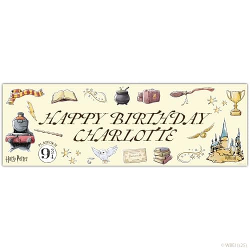 Image of Harry Potter Birthday - Watercolour Icons Personalised Name Banner Wall Sticker (90cm Width x 30cm Height)
