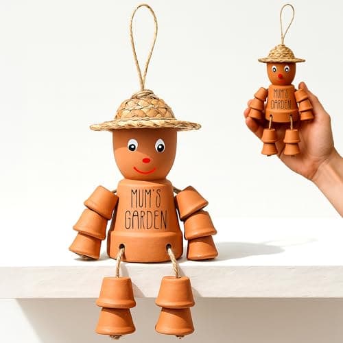Image of Green Thumbz Terracotta Plant Pot Men - Garden Gifts for Mum, Retirement Gifts for Women, Small Garden Ornaments for Mothers Day, Birthday & Christmas