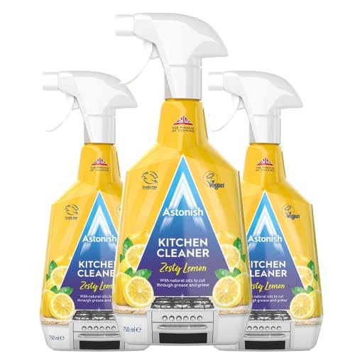 Image of Astonish Zesty Lemon Scented Kitchen Cleaner 3 Pack - All Purpose Cleaning Solution Removes Grease, Grime, & Surface Stains - Cruelty Free Kitchen Grease And Multi Surface Cleaner - 750ml Spray Bottle