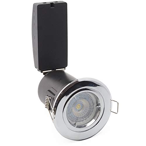 Image of Pack of 10 x GU10 Fire Rated Dimmable LEDs Downlight in Polished Chrome + 6.5 Watt Cool White LED