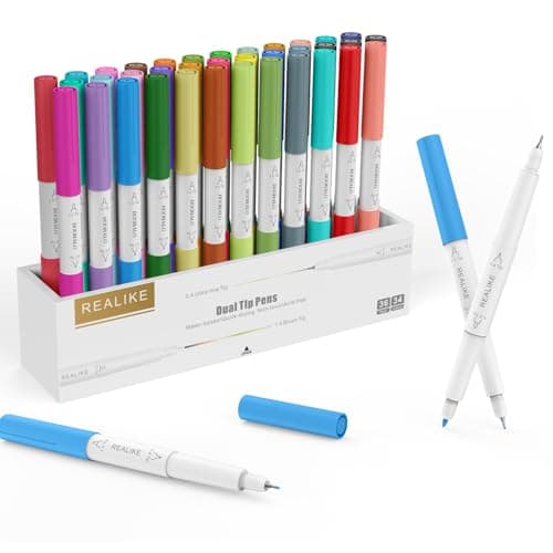 Image of REALIKE Dual Tip Pens Set Compatible with Cricut Maker 3/4/Explore 3/Air 2/Air Fine Point Pen Write Drawing Compatible with Drawing machines 0.4 Tip and 1.0 Tip (36 pack with 33 colors)