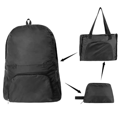 Image of Bomiclss Foldable Backpack 35L, Waterproof Lightweight Hiking Backpack, Compact Travel Rucksack for Outdoor Camping, Beach, Cycling & Day Trips (Hand & Shoulder Carry) (Black)