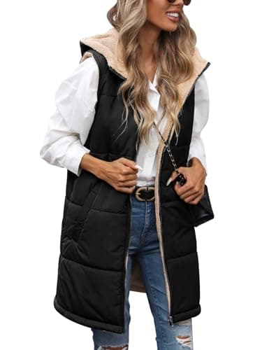 Image of RITOSTA Women's Fleece Long Gilets Ladies Winter Puffer Coats Longline Hooded Quilted Jacket Plus Size Parka Zip Up Outwear Sleeveless Down Body Warmer Padded Vest Waistcoat with Pocket (Black,S)