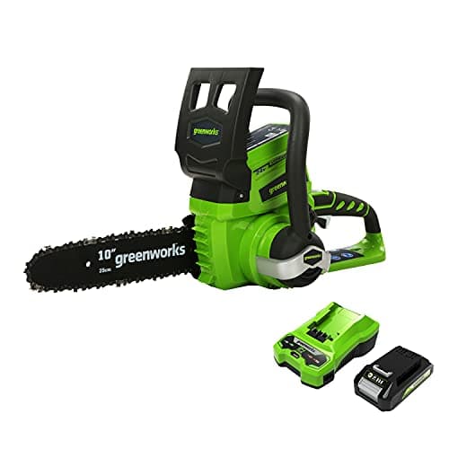 Image of Greenworks Tools Cordless Chainsaw G24CS25K2 (Li-Ion 24V 4 m/s Chain Speed 25 cm Sword Length 50 ml Oil Tank Volume Including 2 Ah Battery and Charger)