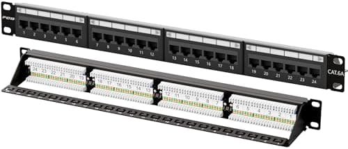 Image of FGB 10Gbps Cat6A Patch Panel, 24-Port RJ45 Ethernet Patch Panel for 19" Rackmount or Wall Mount, 1U Network Panel for Gigabit Networks