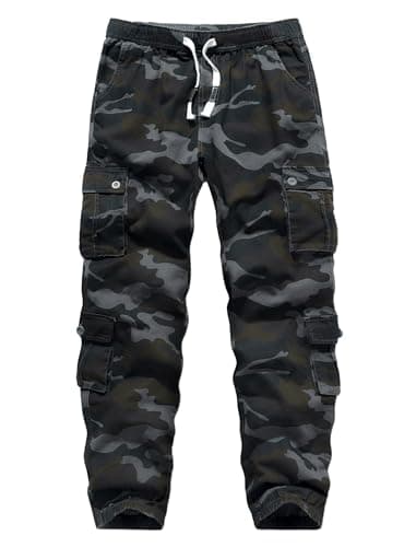 Image of APTRO Cargo Combat Trousers for Men UK Camo Tactical Mens Trousers Work Trousers Cotton Joggers with Multiple Pockets Black Camouflage L