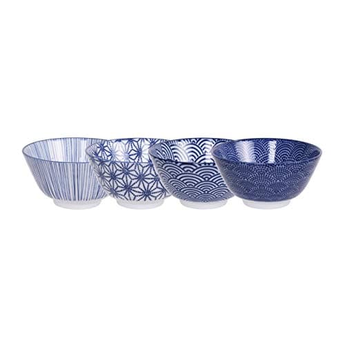 Image of TOKYO design studio Nippon 4-piece Rice Bowl Set, Made in Japan, Premium Porcelain, Decorative Gift Box, Microwave and Dishwasher Safe, 10-ounces Each, Blue