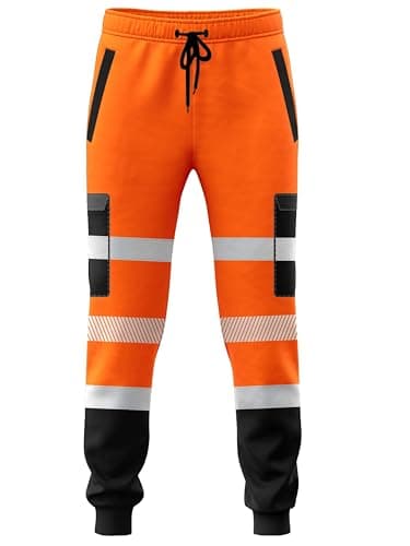 Image of kraftd Men’s Hi Vis Viz Work Trousers Jogging Bottoms Reflective Joggers Sweat Pants Safety Joggers High Visibility Combat Trouser Workwear Jogger (Black/Orange, L)