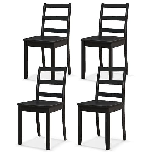 Image of TANGZON Dining Chairs Set of 2/4, Wooden Kitchen Chairs with Rubber Wood Legs & Ergonomic Slat Backrest, Armless Dining Room Chairs for Home Living Room Reception Restaurant (4, Black)