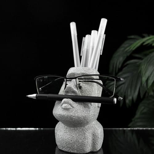 Image of Hosoncovy Stone Man Pen Holder Box Pencil Organizer Pot Creative Eyeglass Holder, Abstract Statue, Resin Eyeglass Display Stand