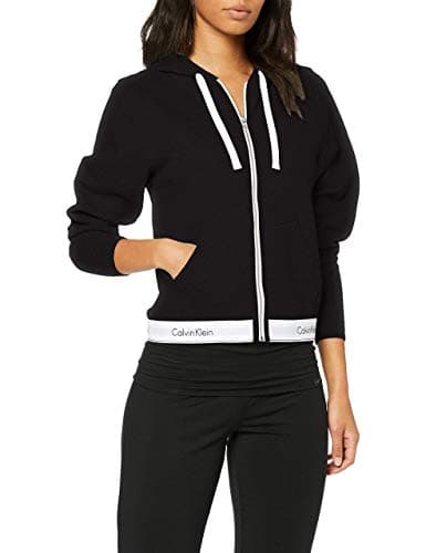 Image of Calvin Klein - Women's Lounge Zip Up Hoodie - Modern Cotton Line - Black - XS - CK Women's Loungewear - Signature Elasticated Hem - Cotton, Polyester
