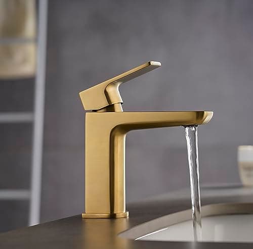 Image of KINGBATH™ Single Lever Mono Basin Mixer Tap with Click Clack Sprung Waste Bathroom Sink Hot and Cold Faucet Solid Brass Modern Brushed Brass Gold Easy to Fit/Install