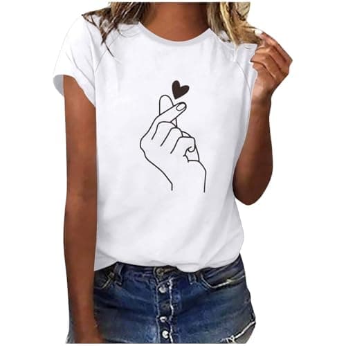 Image of Women's short-sleeved casual short-sleeved T-shirt with unique graphic design for comfortable stylish everyday wear., White, XL