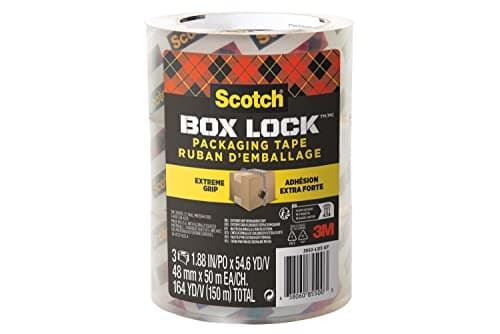 Image of Scotch Box Lock Packaging Tape, 3 Rolls, 48 mm x 50 m - Strong Clear Packing Tape, Ideal for Shipping Christmas Gifts and Presents