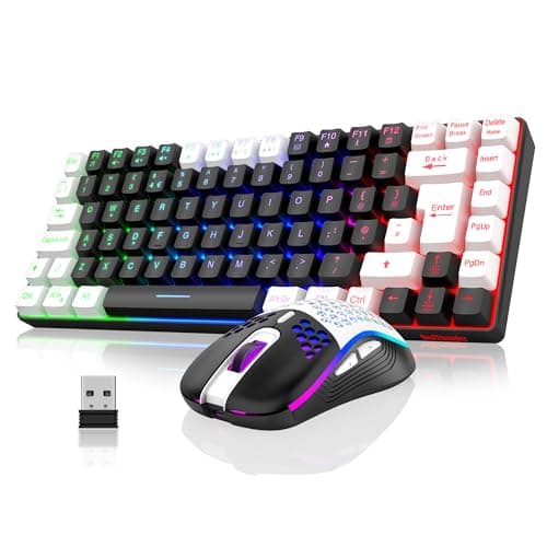 Image of RedThunder K84 75% Wireless Gaming Keyboard and Mouse Rainbow Backlight UK Layout 85 Keys TKL Ultra Compact Mini Design Lightweight Honeycomb Gaming Mouse for PC Mac PS5 Office Gamers (Black-White)