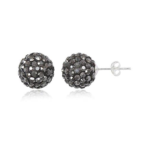 Image of 12MM UNISEX Sparkly Austrian Crystal Disco Ball Silver Stud Earrings/Ear Studs - GREY HEMATITE