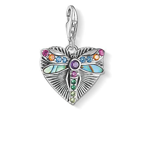 Image of Thomas Sabo Women Charm Pendant Heart Dragonfly Charm Club 925 Sterling Silver 1811-964-7