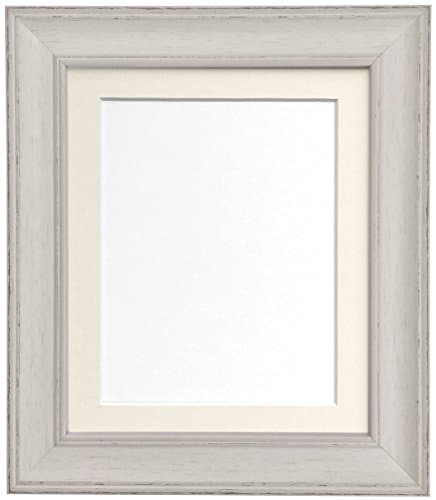 Image of Scandi Vintage Distressed Ivory Grey Picture Photo Frame with Ivory Mount 14 x 11 Inch For Image size A4